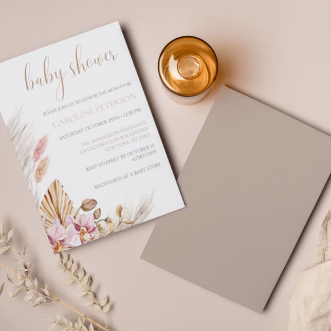Budget Boho Baby Shower Pampas Grass Floral Invitation (Creator Uploaded)