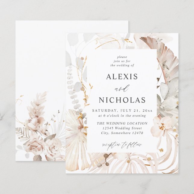 Budget Boho Beach Tropical Beige Floral Wedding  (Front/Back)