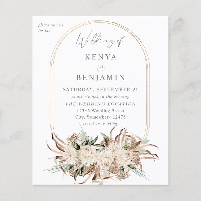 Budget Boho Beige Floral Wedding 3 Flyer (Front)
