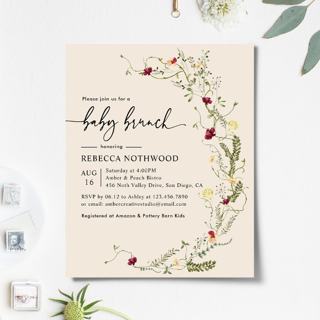 Budget Boho Beige Florals Baby Brunch Invitation (Creator Uploaded)