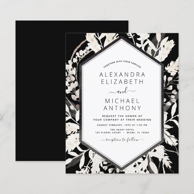 Budget Boho Black  Beige Botanical Wedding (Front/Back)