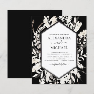 Budget Boho Black Botanical Wedding Invitation