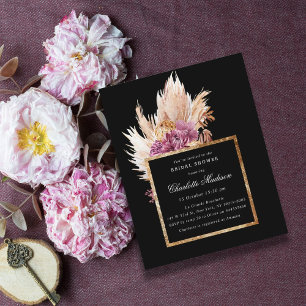 Budget Boho Black, Gold  Bridal Shower Invitation