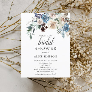 Budget Boho Blue Neutral Flower Bridal Shower Invitation Postcard