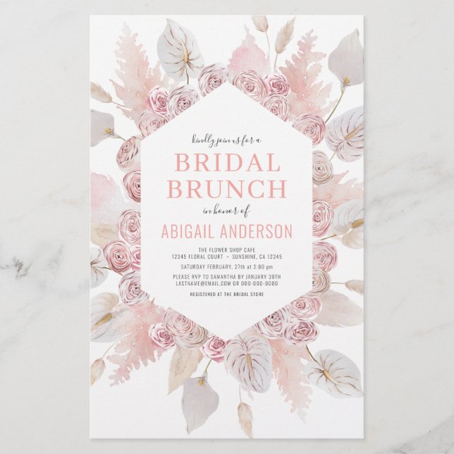 Budget Boho Blush Pink Bridal Brunch Invitation Fl Flyer (Front)