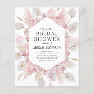 Budget Boho Blush Pink Bridal Shower Invitation Flyer