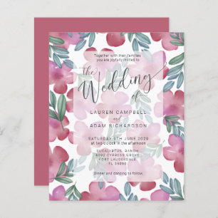 Budget Boho Blush Pink Floral Wedding Invitation