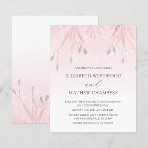 Budget Boho Blush Pink Foliage Wedding Invitation