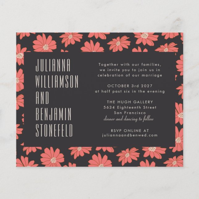 Budget Boho Botanical Black Red Floral Wedding (Front)