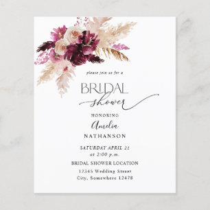 Budget Boho Burgundy & Pink Floral Bridal Shower Flyer