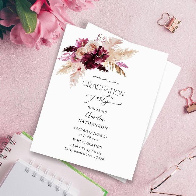 Budget Boho Burgundy& Pink Floral Graduation Party (Creator Uploaded)