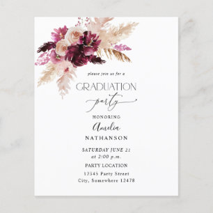 Budget Boho Burgundy& Pink Floral Graduation Party Flyer