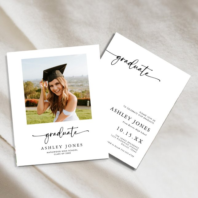 Budget Boho Calligraphy Photo Graduation Invite Flyer (Creator Uploaded)