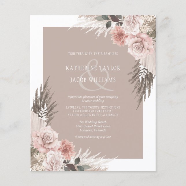 Budget Boho Champagne Beige Wedding Invitation (Front)