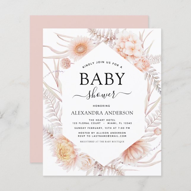 Budget Boho Chic Dusty Pink Desert Baby Shower (Front/Back)