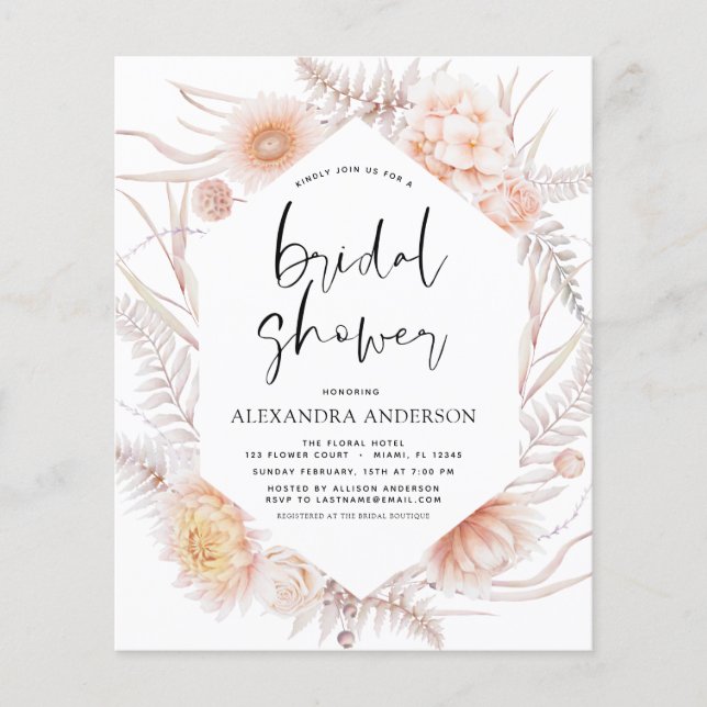 Budget Boho Chic Dusty Pink Desert Bridal Shower Flyer (Front)