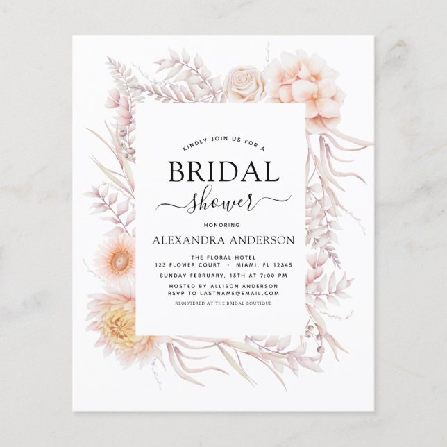 Budget Boho Chic Dusty Pink Desert Bridal Shower Flyer (Front)