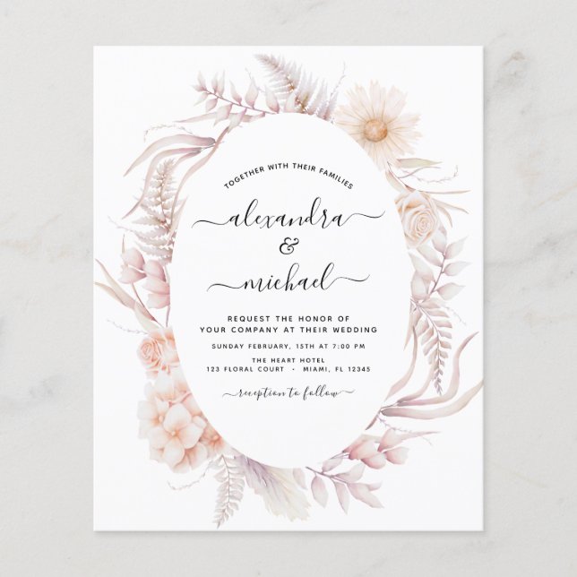 Budget Boho Chic Dusty Pink Desert Wedding Flyer (Front)