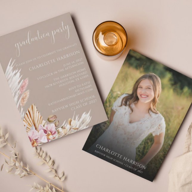 Budget Boho Chic Floral Photo Graduation Party Invitation (Creator Uploaded)