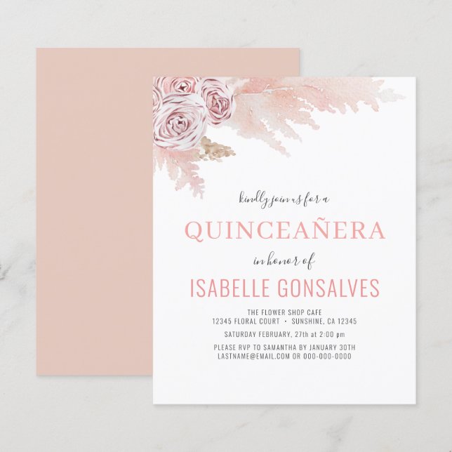 Budget Boho Chic QUINCEAÑERA Party Invitation (Front/Back)