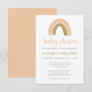 Budget Boho Chic Rainbow Pink Gold Baby Shower Invitation