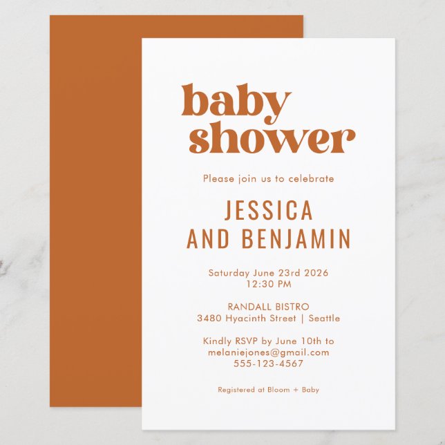 Budget Boho Chic Terracotta Baby Shower Invitation (Front/Back)