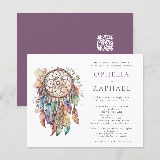 Budget Boho Colourful Dreamcatcher Wedding Purple (Front/Back)