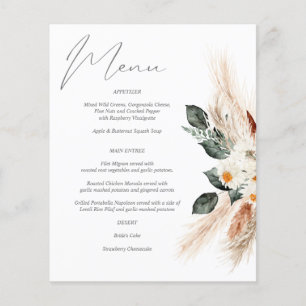 Budget Boho Copper Pampas & Beige Floral Menu