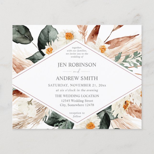 Budget Boho Copper Pampas Grass & Floral Wedding 2 Flyer (Front)