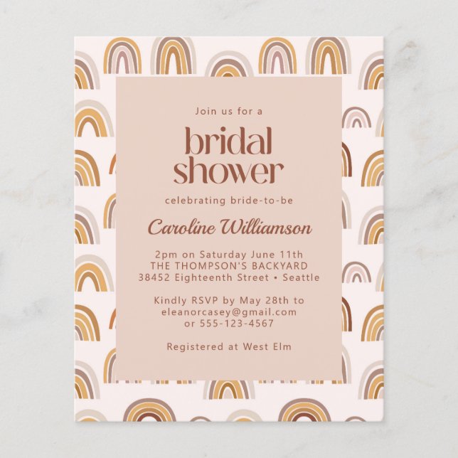 Budget Boho Desert Rainbow Bridal Shower Invite (Front)