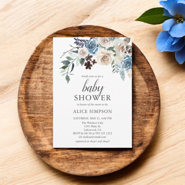 Budget Boho Dusty Blue Beige Flowers Baby Shower Invitation Postcard (Creator Uploaded)