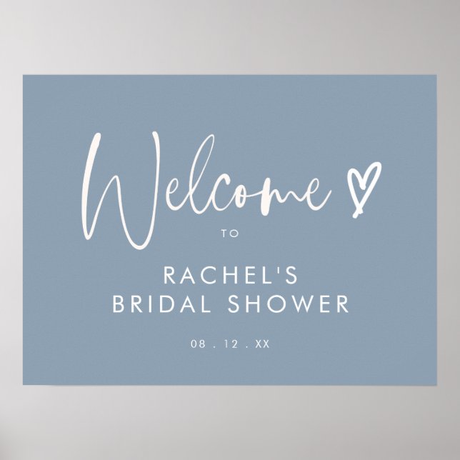 Budget Boho Dusty Blue Bridal Shower Welcome Sign (Front)