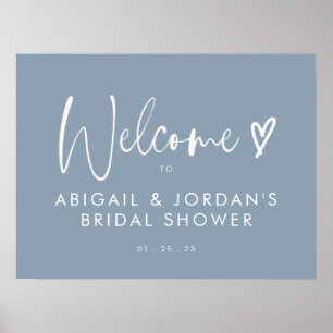 Budget Boho Dusty Blue Bridal Shower Welcome Sign