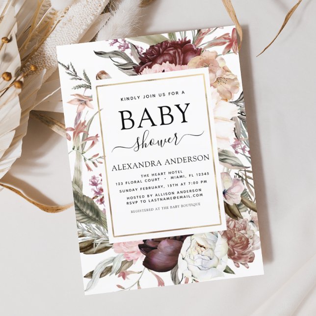 Budget Boho Dusty Pink Baby Shower Invitation (Creator Uploaded)