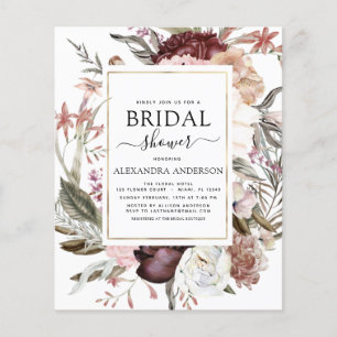 Budget Boho Dusty Pink Burgundy Bridal Shower Flyer