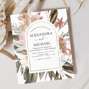 Budget Boho Dusty Pink Burgundy Wedding Invitation