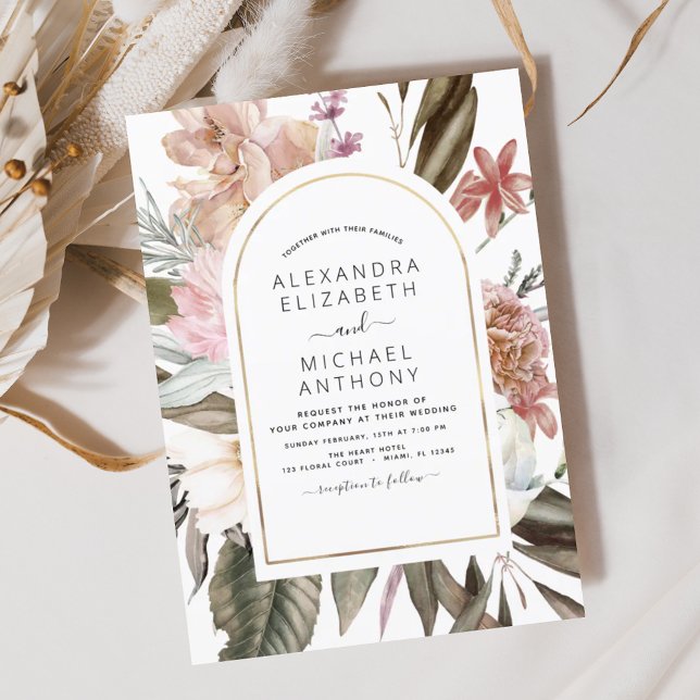 Budget Boho Dusty Pink Burgundy Wedding Invitation (Creator Uploaded)