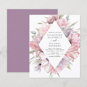 Budget Boho Dusty Pink Purple Wedding Invitation