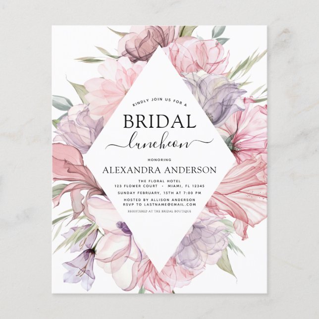 Budget Boho Dusty Purple Bridal Shower Luncheon Flyer (Front)