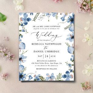Budget Boho Elegant Blue Wedding Invitation