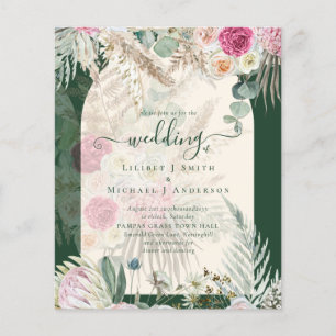 BUDGET BOHO Emerald Green BOHO Floral Pink Wedding Flyer