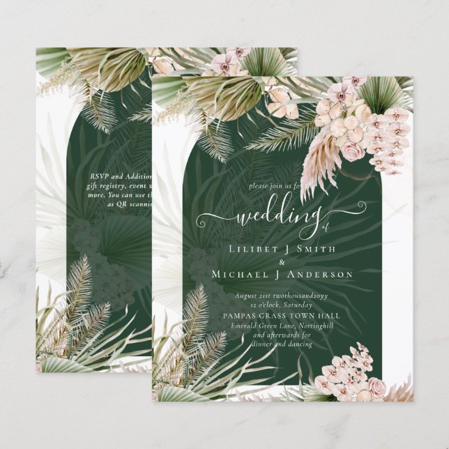 BUDGET BOHO Emerald Green Pampas Grass Wedding (Front/Back)