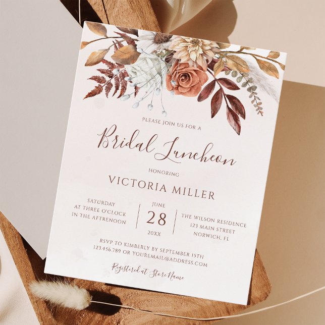 Budget Boho Fall Floral Bridal Luncheon Invitation (Creator Uploaded)