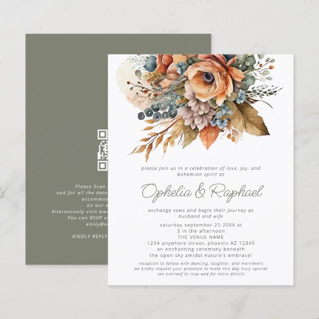 Budget Boho Fall Florals Sage Bohemian Wedding (Front/Back)