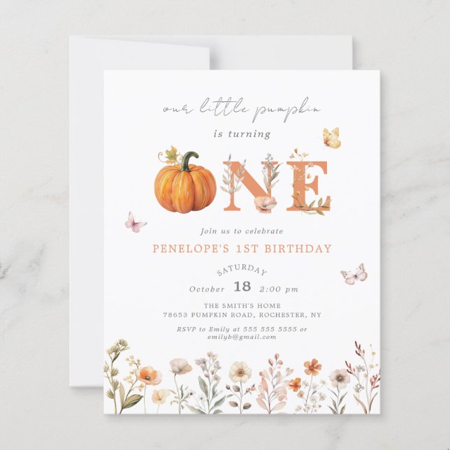 Budget Boho Fall Pumpkin Wildflower 1st Birthday (Front)