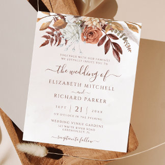 Budget Boho Fall Terracotta Floral Wedding Invite