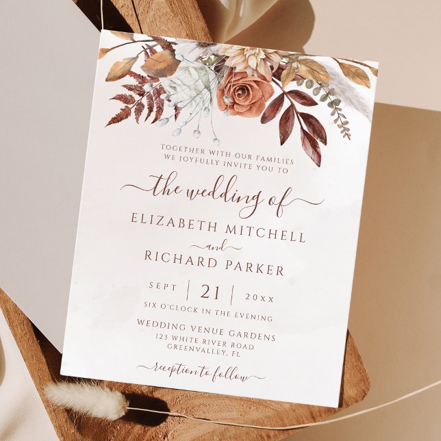 Budget Boho Fall Terracotta Floral Wedding Invite (Creator Uploaded)