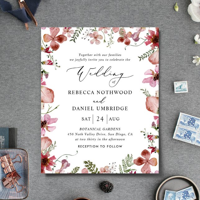 Budget Boho Floral All-in-one Wedding Invitation (Creator Uploaded)