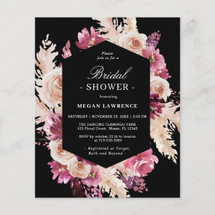 Budget Boho Floral Bridal Shower Black Invitation
