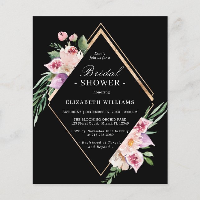 Budget Boho Floral Bridal Shower Invitation (Front)